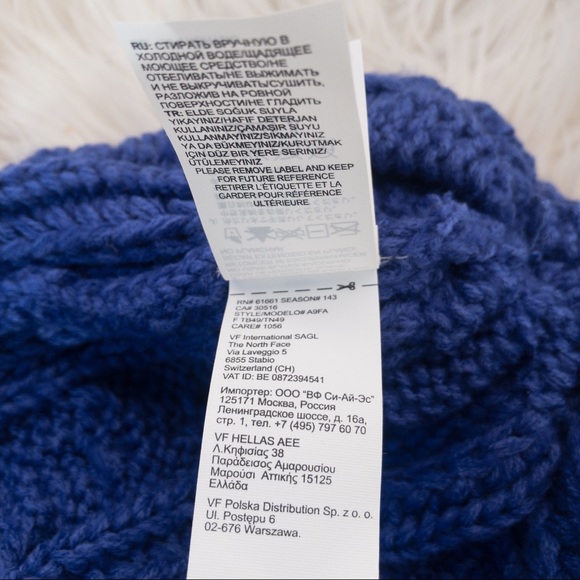 NORTH FACE BIGSBY Royal Blue Cable Knit Beanie with Pom Pom Unisex One Size NWT - Picture 7 of 13